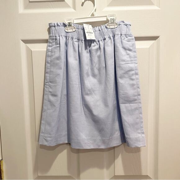 J Crew Blue Linen Cotton City Mini Skirt Paperbag Stretch Waist Size 0 NWT BF230 - Picture 15 of 15